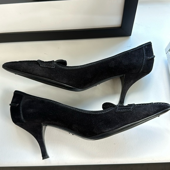 Prada Pointed Suede Penny Loafer Heels 38 - Picture 2 of 8